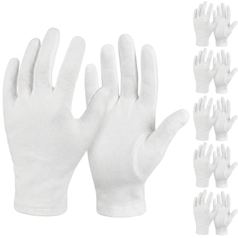 Carehabi 6 Paires Gants Coton Gants Blancs Gants de Protection Hydratants 100% Coton pour Mains Sèches（Taille L）