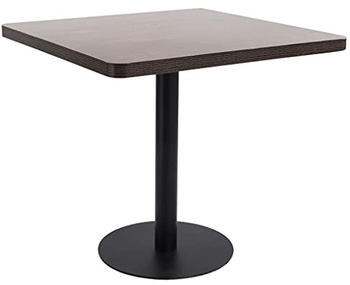 Qnhdfrt Mesa de comedor cuadrada de 80 x 80 cm, color marrón oscuro con estructura de acero negro, moderna mesa de cocina de MDF con aspecto de madera para 2 personas, estable mesa de gastronomía para