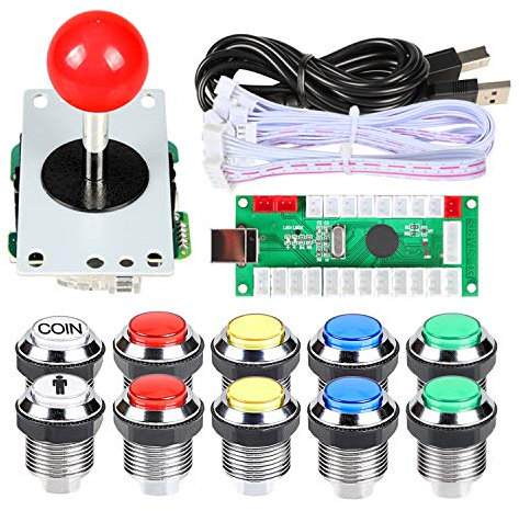 EG STARTS Classique Arcade DIY Kits USB Encoder Pour PC Joystick + 8 façons Stick + Chrome Plaqué LED Illuminé Bouton Poussoir 1 Joueur et Coin Boutons Pour Arcade Mame Raspberry Pi 2 3 3B Jeux