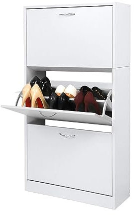 Meerveil Schuhschrank mit 3 Schubladen, Schuhkipper für Flur Eingangsbereich für 12-18 Paar Schuhe, Weiß, 63 x 24 x 120 cm