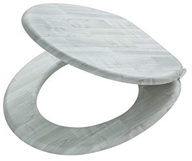 Tiger Titan Toilettensitz, WC-Sitz mit Absenkautomatik und Soft-Touch-Oberfläche, Holz, Farbe: Grau, stabile Metallbefestigung, 44x37 cm