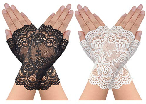 obmwang 2 Pairs Women's Lace Gloves Fingerless Floral Gloves for Bridal Prom Wedding Party Costume Accessories