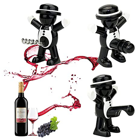 Sunshine Smile 3 Pezzi Apribottiglie Divertenti, Apribottiglie Rosso Uomo, Tappo per Bottiglia di Vino, Apribottiglie per Birra, Set di Tappi, Regalo Gag Divertente