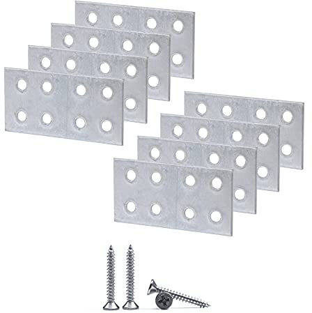 Confezione da 8 connettori piatti in acciaio zincato, 30 x 60 x 2 mm, staffe di fissaggio, per riparazione, piastre zincate (8 pezzi, con viti)