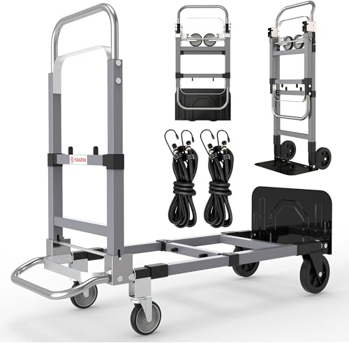 Suzhi Convertible Hand Truck Dolly Cart with Wheels Heavy Duty/with 4 Wheels / 500Lbs Load, 2 Straps for Furniture/Appliance/Carton/Warehouse/Office/no Need to Install, Easy to fold as Video
