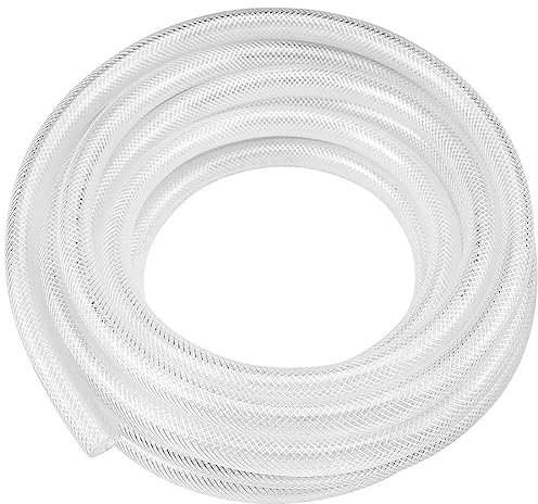 Clear Braided PVC Hose 12mm ID (1/2“), 5 Metres, Reinforced Heavy Duty Tubing for High Pressure Usages, Flexible for Water Gas Oil Tube, Food Grade