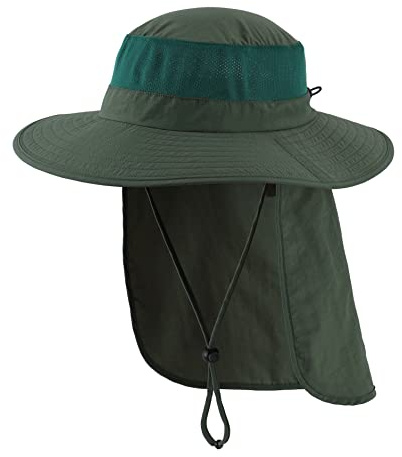 Home Prefer Outdoor UPF50+ Mesh Sun Hat Wide Brim Fishing Hat with Neck Flap (Forest Green)
