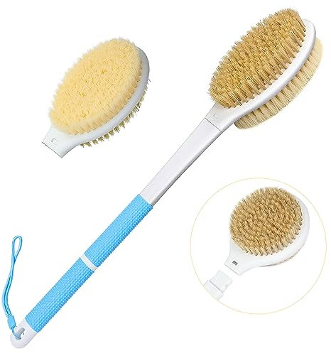 HORJOR Rückenbürste, Dusche, langer Griff, abnehmbare Rückenbürste mit 2 Köpfen, Duschbürste, Badebürste für die Nass- oder Trockenreinigung des Rückens, Bürste für Körper und Rücken