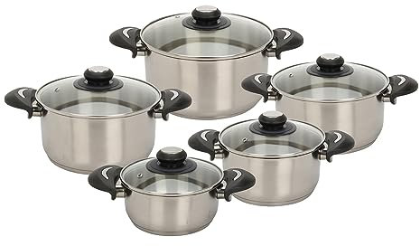 Spetebo Edelstahl Topfset 10-teilig - 1,4 bis 5,4 L - Set aus 5 Töpfen mit Glasdeckel - Topf für Nudeln Kartoffeln Suppen Saucen Eintopf für alle Herdarten spülmaschinenfest