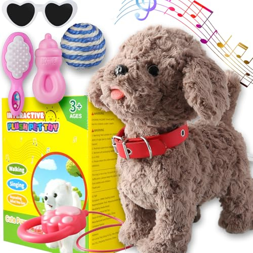 Marsjoy Walking Barking Dog Toy Singing Puppy Set, Repeat What You Say Teddy with Control Leash Electronic Dog, Touch or Voice Control Realistic Musical Dancing Animated Pet for Toddler