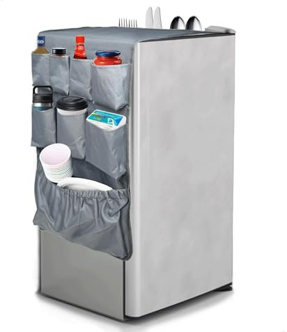 Pikpops Mini Fridge Organizer with 13 Pockets, Magnetic Dorm Room Over Mini Fridge Storage Accessories for College Dorms, Kitchen, Office Essentials, Candy Snacks & Bottles (Gray)