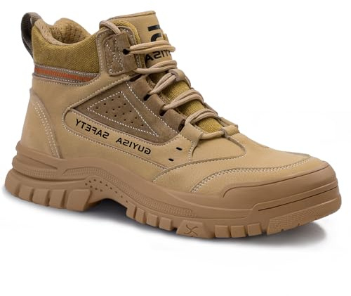 GUSAYEX Steel Toe Boots for Men Puncture Resistant Safety Work Boots with Kevlar Midsole Industrial Lightweight Men's Work & Utility Protective Shoes for Construction Warehouse Factory Brown Size 9.5