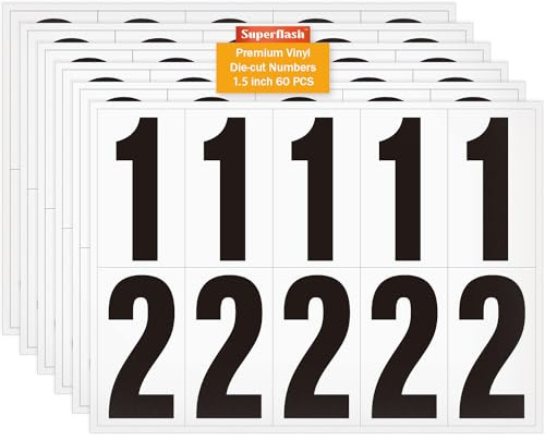 1.5 inch Self Adhesive Numbers for Mailbox, House Numbers, Reflective Mailbox Number, Trash Cans Number, for Outside, 60 PCS (Black/White)