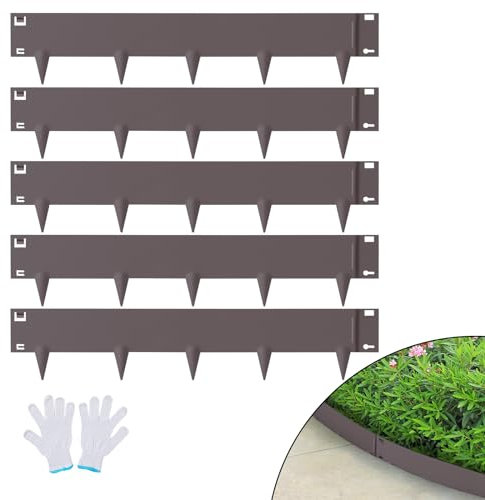 VEVOR Borde de Acero para Jardín, Paquete de 5 Bordes de Metal para Paisaje de Césped, 99 x 7,6 cm, Punta de Instalación Simple, Altura de 8 cm, Tiras Resistentes para Patio, Jardín, Césped, Marrón