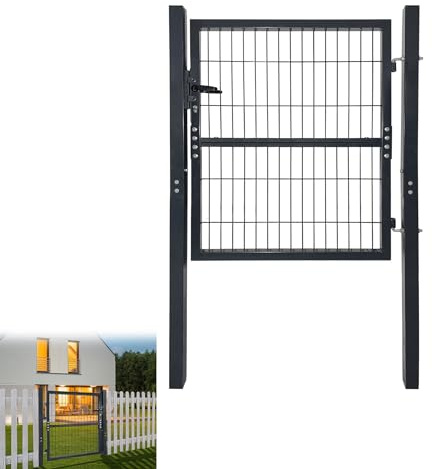 CEEDIR 100 x 100 cm Gartentür Gartentor robust langlebig Einzel Wellengitter Metall Zauntor mit Schloss Türklinke Schlüsseln Anthrazit