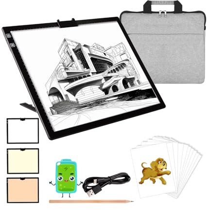 KEIWRLIGHT A3-Lichtbox zum Nachzeichnen, wiederaufladbares Leuchtbrett, 3 Farben, stufenlos, 6 Helligkeitsstufen, Leuchttisch zum Nachzeichnen, verstellbarer Stand-Lichtbrett für Diamantmalerei