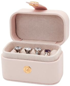 FuninCrea Leather Jewelry Box with 6 Ring Grooves - Portable Storage Case for Earrings and Rings - Pink Engagement Gift Box