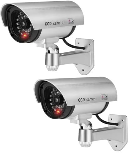 Unibos CCD 1100B Outdoor Indoor Fake Dummy Imitation CCTV Security Camera with Blinking Flashing Light Bullet Shape (Pack of 2)