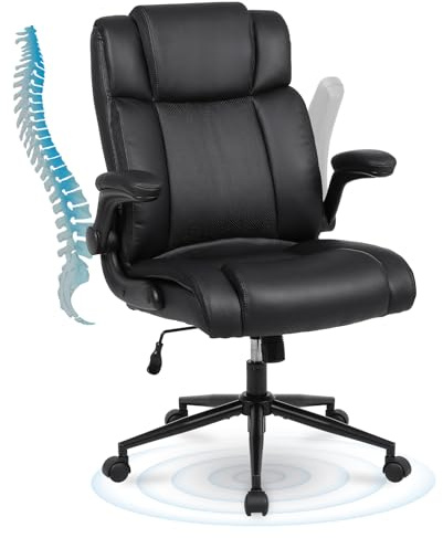Ermnois Sedia direzionale da ufficio ergonomica in pelle PU regolabile in altezza braccioli spessi e supporto lombare in pelle con schienale medio per giochi per computer nero