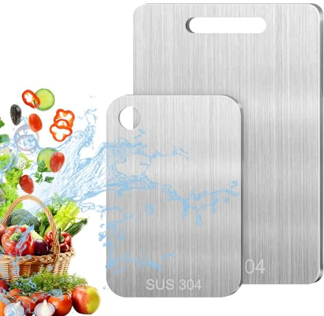2 Pezzi Tagliere Acciaio Inox, Tagliere In Acciaio Inossidabile, Doppio Lato per Alimenti, Tagliera Cucina per Uso per Carne, Frutta, Verdura (34 * 23cm+25 * 15cm)