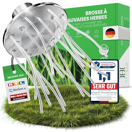 Heckenpracht® Profi Unkrautbürste für Freischneider groß | inkl. 30m stabilem Nylon-Faden | Untergrundschonende Wildkrautbürste für Motorsense | 25,4mm Bohrung | Freischneider Zubehör