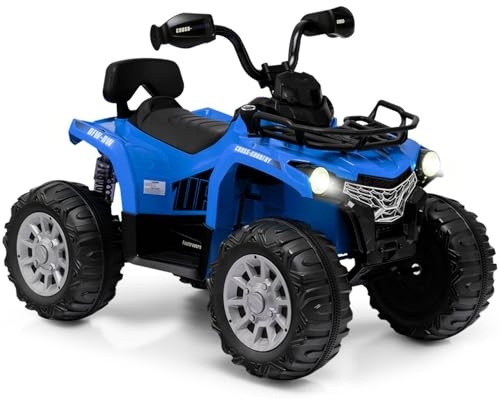 GYMAX Kids Electric Quad Bike, 12V Battery Powered Toy Car with Music, Lights, MP3, USB, Storage Basket, Forward and Backward, Children Ride on ATV for 3-8 Years Old Boys Girls (Blue)