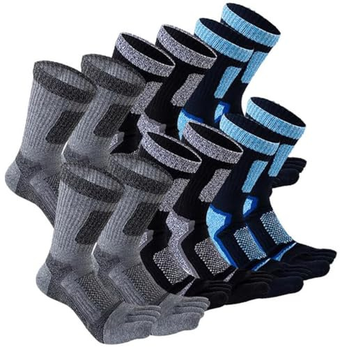 AOOPOO 6 paia di Calzini da Uomo per le dita dei piedi Calze Termiche Sportive Invernali con dita dei Piedi Calze da Trekking in Cotone Calze a Cinque dita Calze da Lavoro Calze da Tennis, EU 38-44
