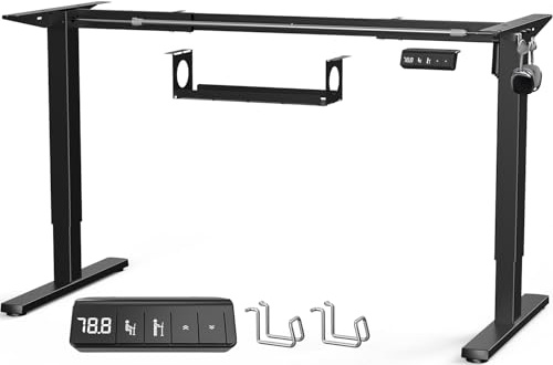 VOSATRON Höhenverstellbarer Schreibtisch Gestell mit Kabelwanne, Tischgestell Höhenverstellbar elektrisch mit starken Motor, Memory Controller und Kollisionschutz Funktion(Schwarz)