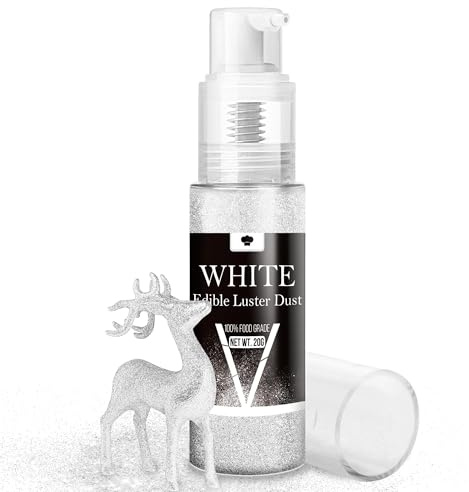 Purpurina Comestible Blanco - 20g Purpurina Comestible Reposteria Spray para Decoracion de Pasteles, Fondant, Cócteles, Bebidas y Chocolate, Glitter Comestible Alimenticio para Huevos de Pascua