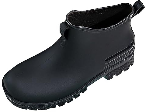 LCpddajlspig Stivali di gomma da uomo, stivali da pioggia larghi, extra larghi, da giardino, impermeabili, in gomma, a piedi nudi, da trekking, 011 nero, 39 EU