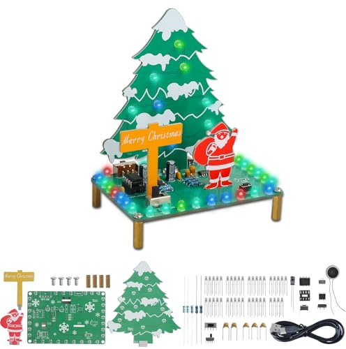 BANRIA Weihnachtsbaum Lötbausatz, Weihnachtskranz Lötprojekte mit RGB LED Lichtern & Musikmodul, Elektronik Lernkit für Schule, Weihnachtsbaum Deko