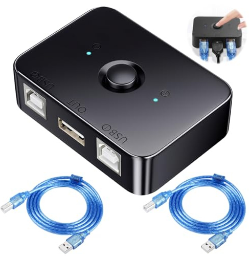 1 Pezzi 2 Switch USB2.0 Printer Sharing Porte USB B Stampa Commutatore Adattatore Computer Condividi 1 Stampante Switch Manuale, con Luce LED Compatibile con Windows, macOS( 2 cavi USB 2.0 da 1,5 m)