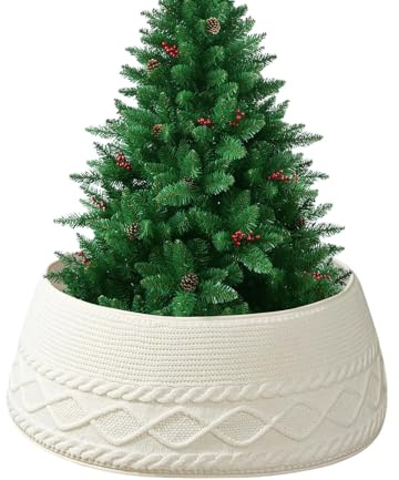 Anillo de Punto para árbol de Navidad, Collar de árbol de Navidad de Punto Crema, Cubierta de Base rústica para apartamento, Sala de Estar, Dormitorio, Entrada y oficinas