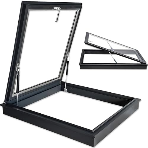 21.7x21.7in Skylight House Roof Window, Sloped Flat Roof Lighting Well Window for Indoor Attic, Good Ventilation, UV, Sound Insulation, for Basement, Attic, Shed House, Brown