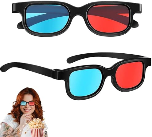 Lot de 2 paires de lunettes 3D, lunettes 3D rouges et bleues, lunettes 3D, lunettes anaglyphes 3D, lunettes rouges et bleues, pour films, jeux PC, spectacles de lumière, home cinéma, fêtes de vacances