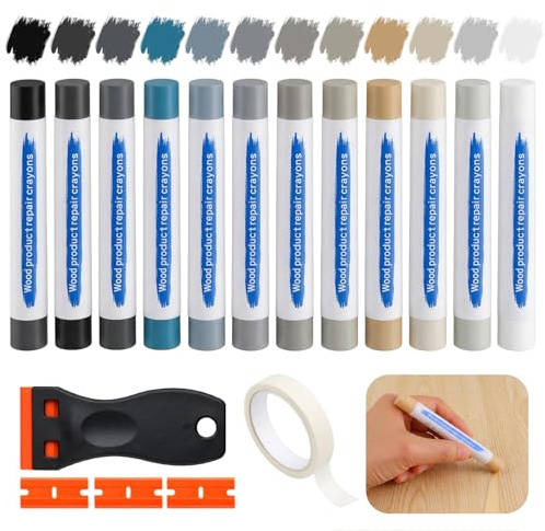Masilla para Madera 12 Colores, Reparador Madera con Espátula Cinta, Masilla Reparadora Maderas, Reparador Arañazos Madera, Masilla Madera para Agujeros Grietas en Suelo Laminado Parquet PVC Azulejos