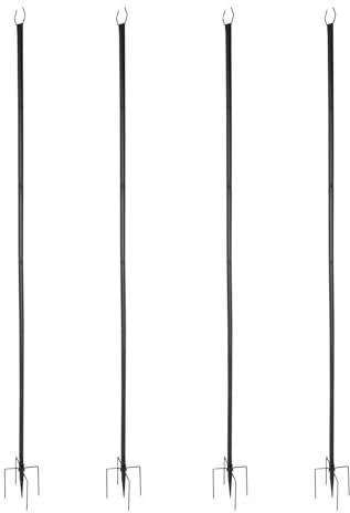 Lot de 4 barres lumineuses de 3 m - Poles lumineux d'extérieur avec fourchette - Mâts lumineux suspendus en métal pour éclairage de Noël, éclairage de terrasse, drapeaux et carillons éoliens