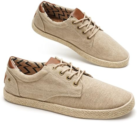 GLAMORA Zapatillas Lona Hombre con Cordones Alpargatas Canvas Zapato Plano Ligero Transpirable Suela Goma Efecto Esparto Casual Verano Flexible Comodo