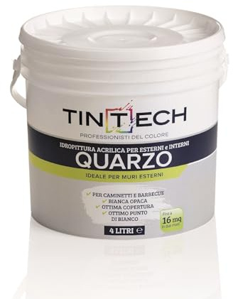 CFadda Tintech Quarzo Idropittura Acrilica per Esterni e Interni, Bianca Opaca, 4 Litri, Caminetti e Barbecue
