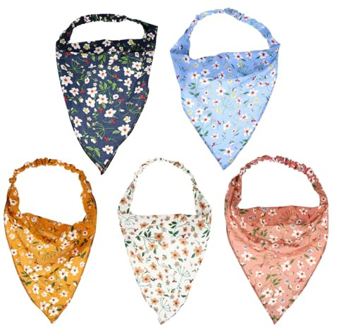IMIKEYA Fascia per Chioma Triangolare Floreale 5 Pezzi Elastico per Donna, Morbida e Traspirante, per Lavaggio Viso e Viaggi Stili multipli