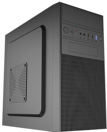 Akyga AK19BK Micro Tower - Case per PC compatto con USB-C, USB 3.0 e audio HD, supporta Micro ATX, Mini ITX, Flex ATX, per uso in ufficio e a casa, senza alimentatore, nero