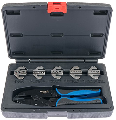 Asta A-RC6K Profi Crimpzange Set für Aderendhülsen Kabelschuhe mit 5 Paar Backen und Ratschenfunktion