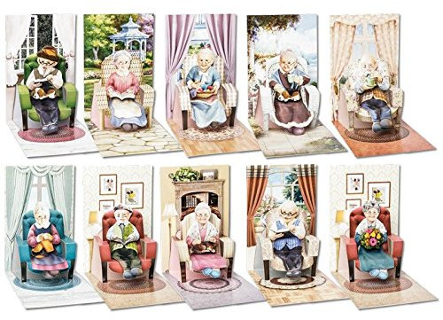 Ideen mit Herz 3-D Pop-Up Grußkarten Sessel, inkl. 3-D Motive Oma & Opa und Umschläge, 40-teilig | Bastelset für Geburtstagskarten | Karten basteln für die Großeltern zum Geburtstag, Jubiläum