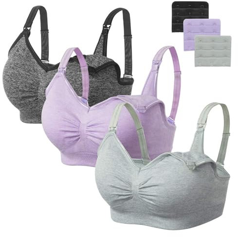 HBselect 3 Pcs Schwangerschafts Still BH Nahtloser Still-BH mit zusätzlichen BH-Verlängerungen Stillen und Schlaf Ohne Bügel für Damen