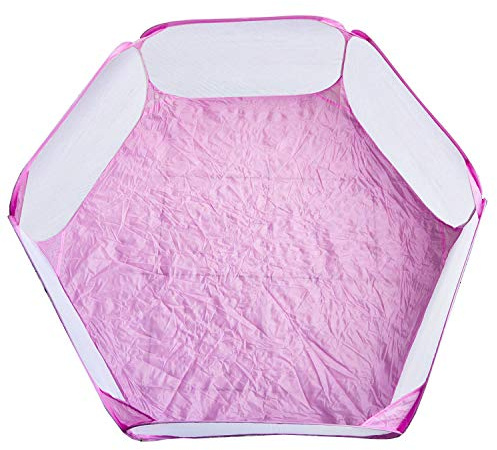 Portable Small Animal Playpen Breathable Pet Cage Tent Pop-Up Exercise Fence Transparent Yard Fences Folding Play Pen for Guinea Pig, Rabbits, Hamster, Chinchillas and Hedgehogs (Pinkwhite)