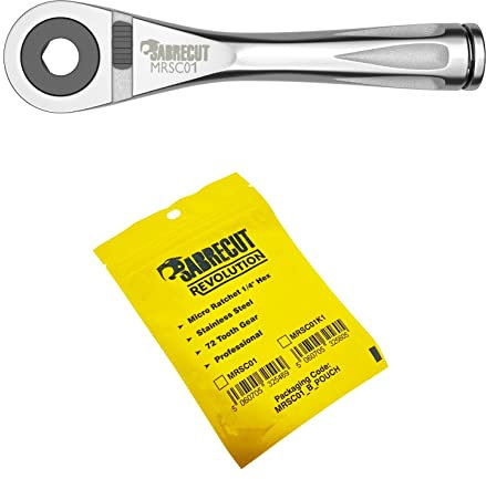1 x SabreCut MRSC01 Mini-Mikroratsche 1/4 Zoll Sechskant professioneller Handratschenschlüssel mit 72 Zähnen aus Edelstahl
