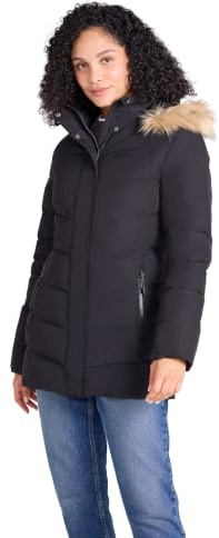 Mountain Warehouse Isla II Womens Long Down Jacket | Ladies Water Resistant Puffer Coat with Faux Fur Trim Hood, Warm & Comfy Thermal Tested -35 °C with Zipped Pockets for Winter