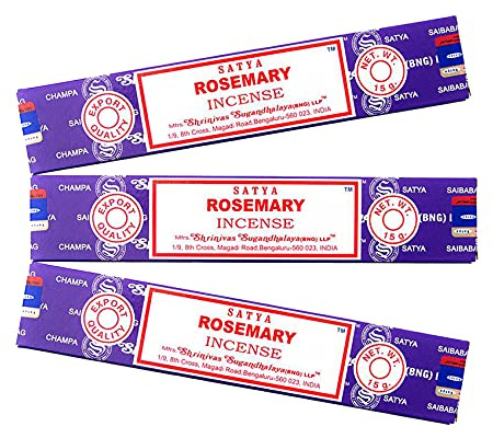 Aromatisk rökelseset x 3 satya rosmarin rökelse – naturlig aromaterapi rökelse – rökelsestavar – 3 burkar 15 g