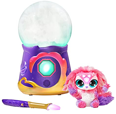 Magic Mixies 14689 Magische Kristallkugel mit Nebelfunktion & 20 cm großem interaktivem Plüschtier über 80 Geräusch, Reaktionen & Lichteffekte, pink