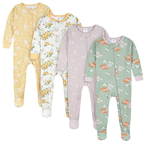 Gerber Baby Girls 4-pack Footed Pajamas And Toddler Sleepers, Roses And Fox, 12 Months US